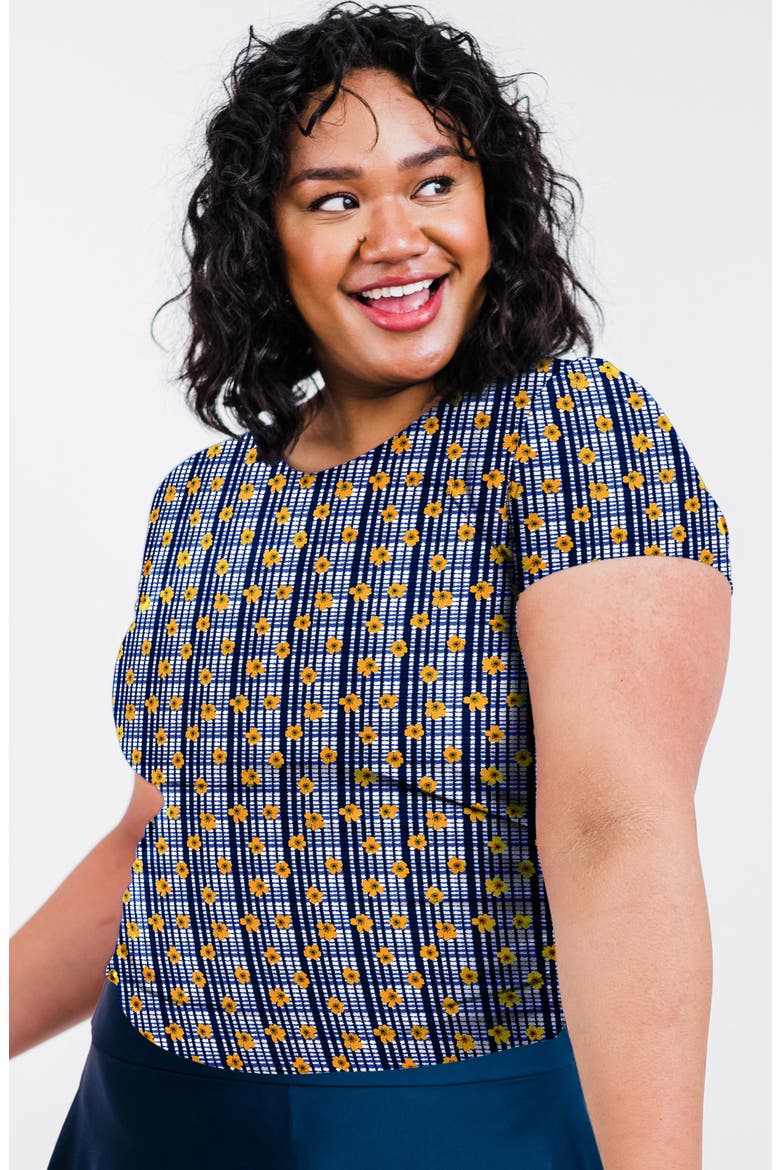 Plus Size Short Sleeve Adele Swim Top, Main, color, Sunflower Picnic