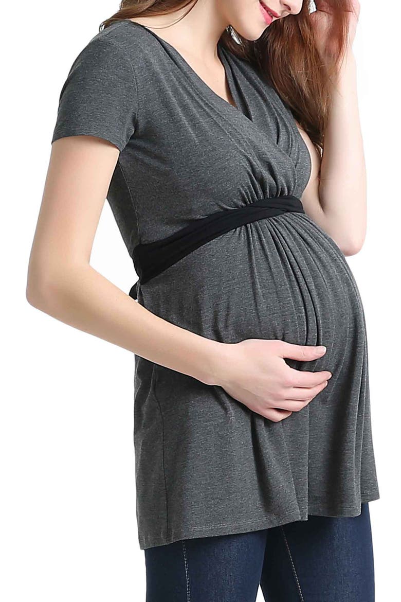 Maternity Nursing Colorblock Tunic Top, Alternate, color, Gray