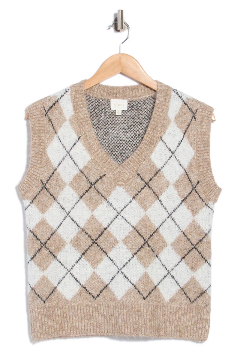 V-Neck Argyle Vest, Alternate, color, CAMEL COMBO