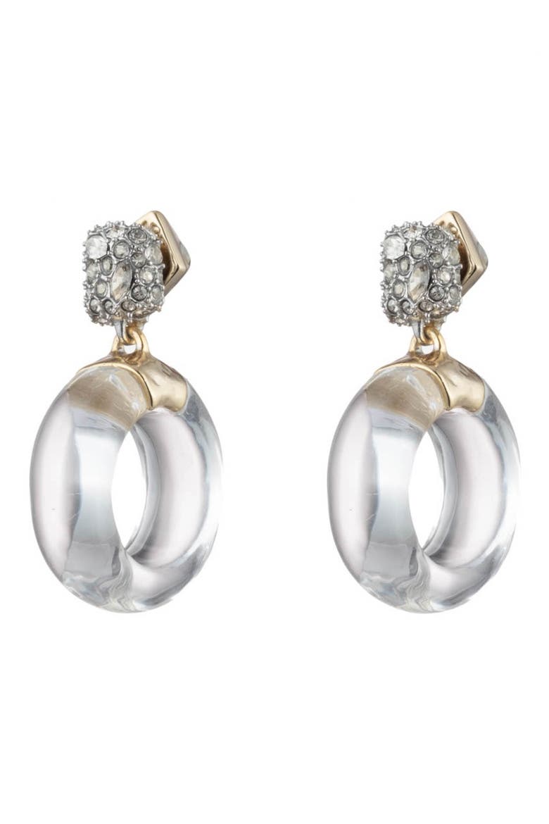 Domed Drop Circle Post Earrings, Main, color, CLEAR