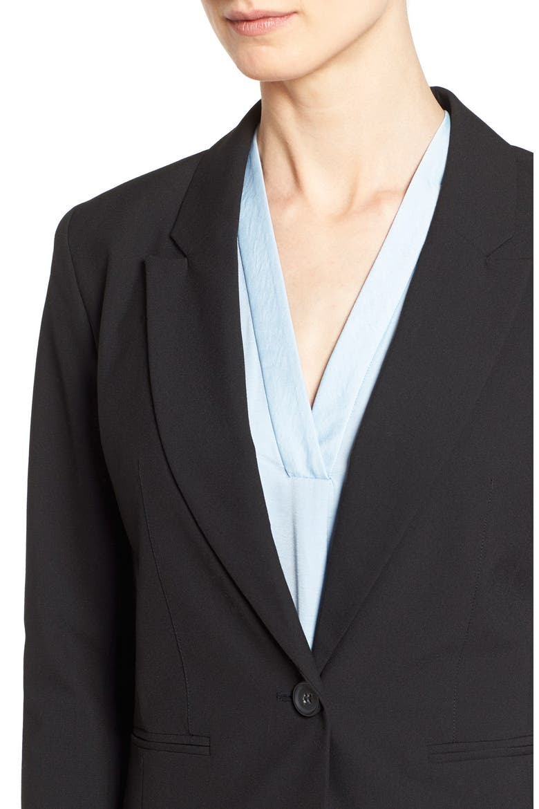 One-Button Stretch Suit Jacket, Alternate, color, BLACK