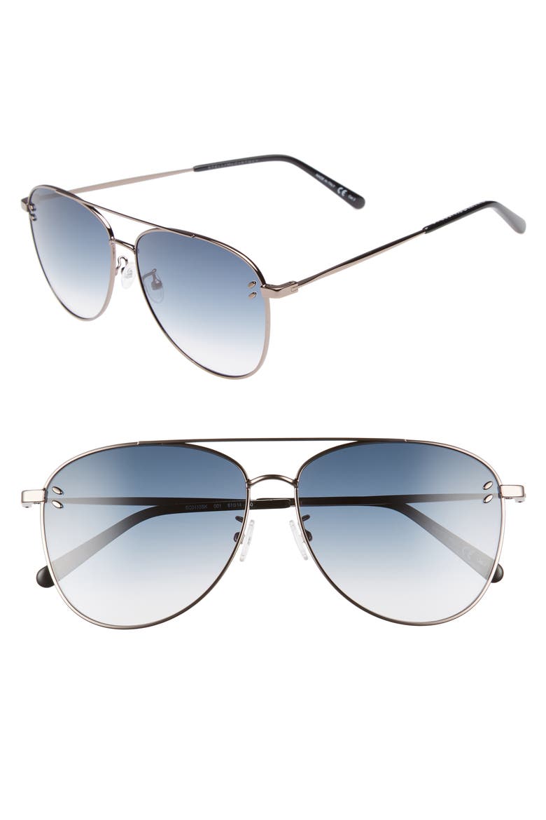 61mm Aviator Sunglasses, Main, color, RUTHENIUM