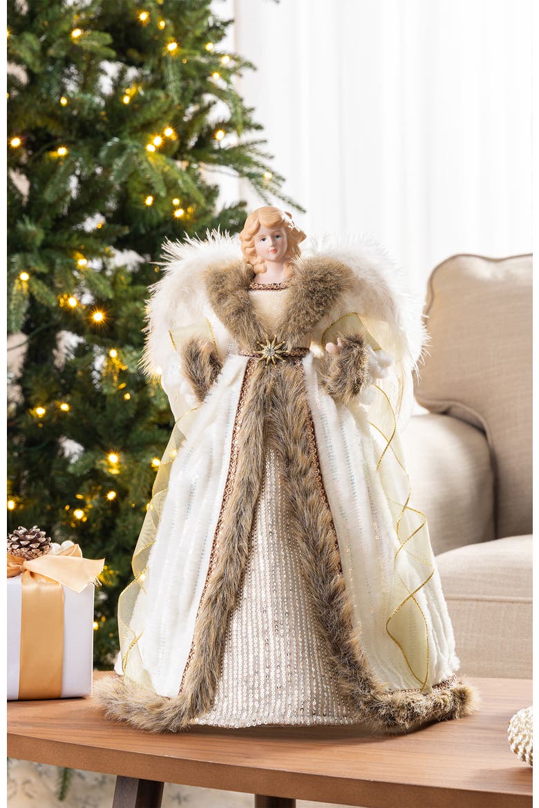18"H Faux Fur Christmas Elegant Angel Tree Toppers, Alternate, color, Gold