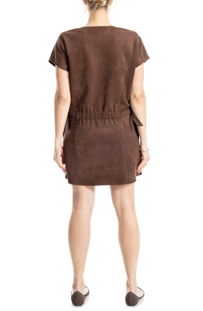 MAX STUDIO Side Tab Faux Suede Shift Dress, Alternate, color, Dark Brown
