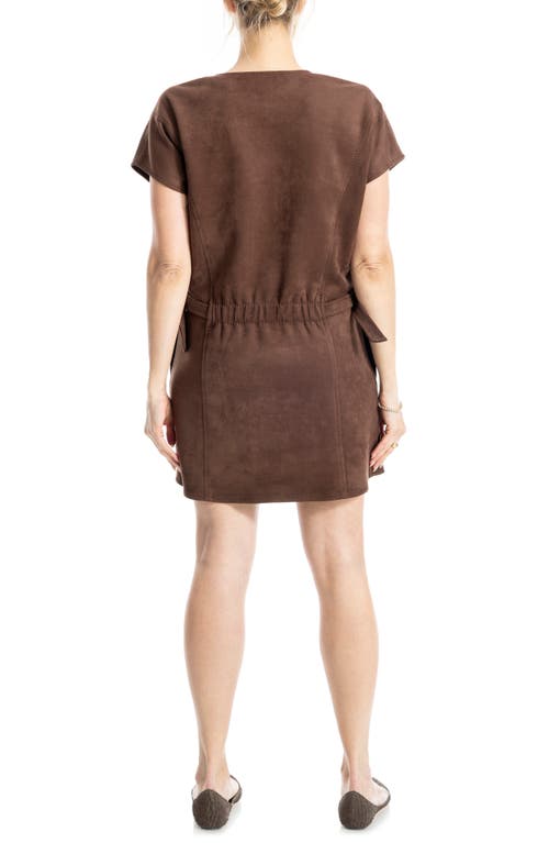 Max Studio Side Tab Faux Suede Shift Dress In Brown