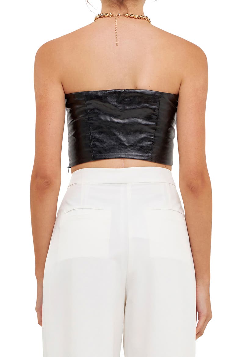 Strapless Faux Leather Bustier Crop Top, Alternate, color, BLACK