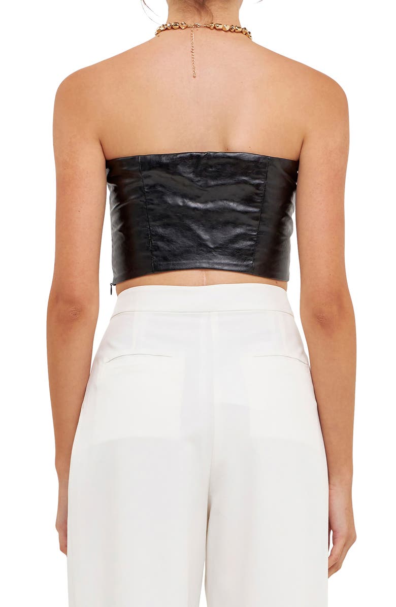 Grey Lab Strapless Faux Leather Bustier Crop Top, Alternate, color, Black