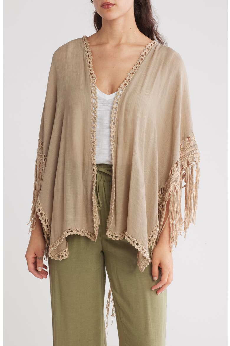 Crochet Fringe Cardigan, Main, color, DARK TAUPE