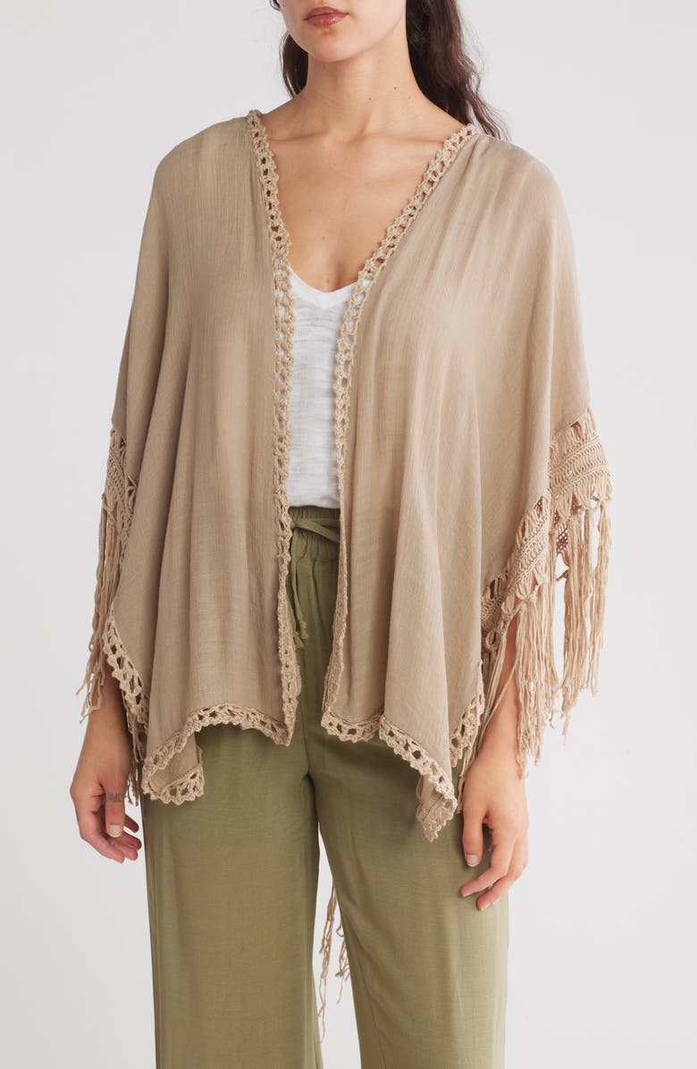 Forgotten Grace Crochet Fringe Cardigan, Main, color, Dark Taupe