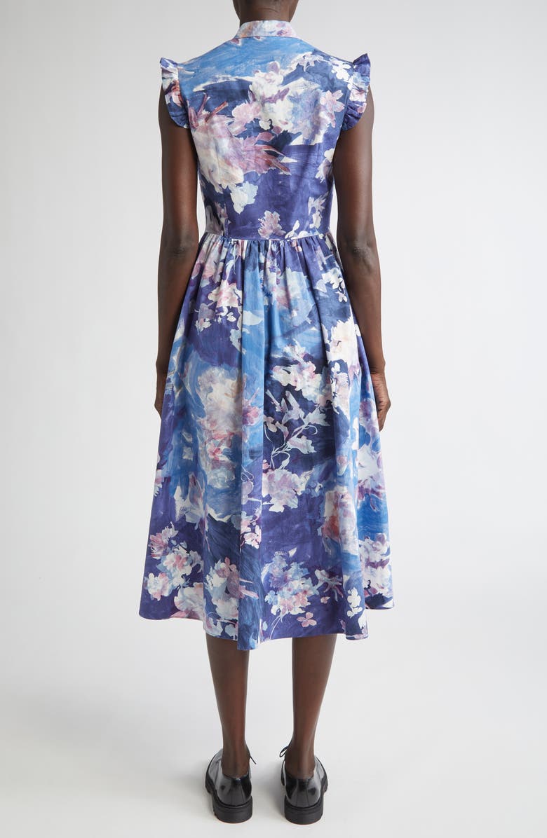 Erdem Floral Print Sleeveless Cotton Poplin Shirtdress, Alternate, color, Artist Garden Pale Cobalt