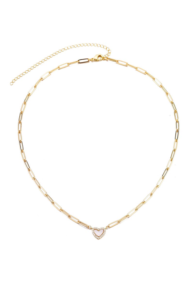 Pavé CZ Mother of Pearl Pendant Necklace, Alternate, color, WHITE