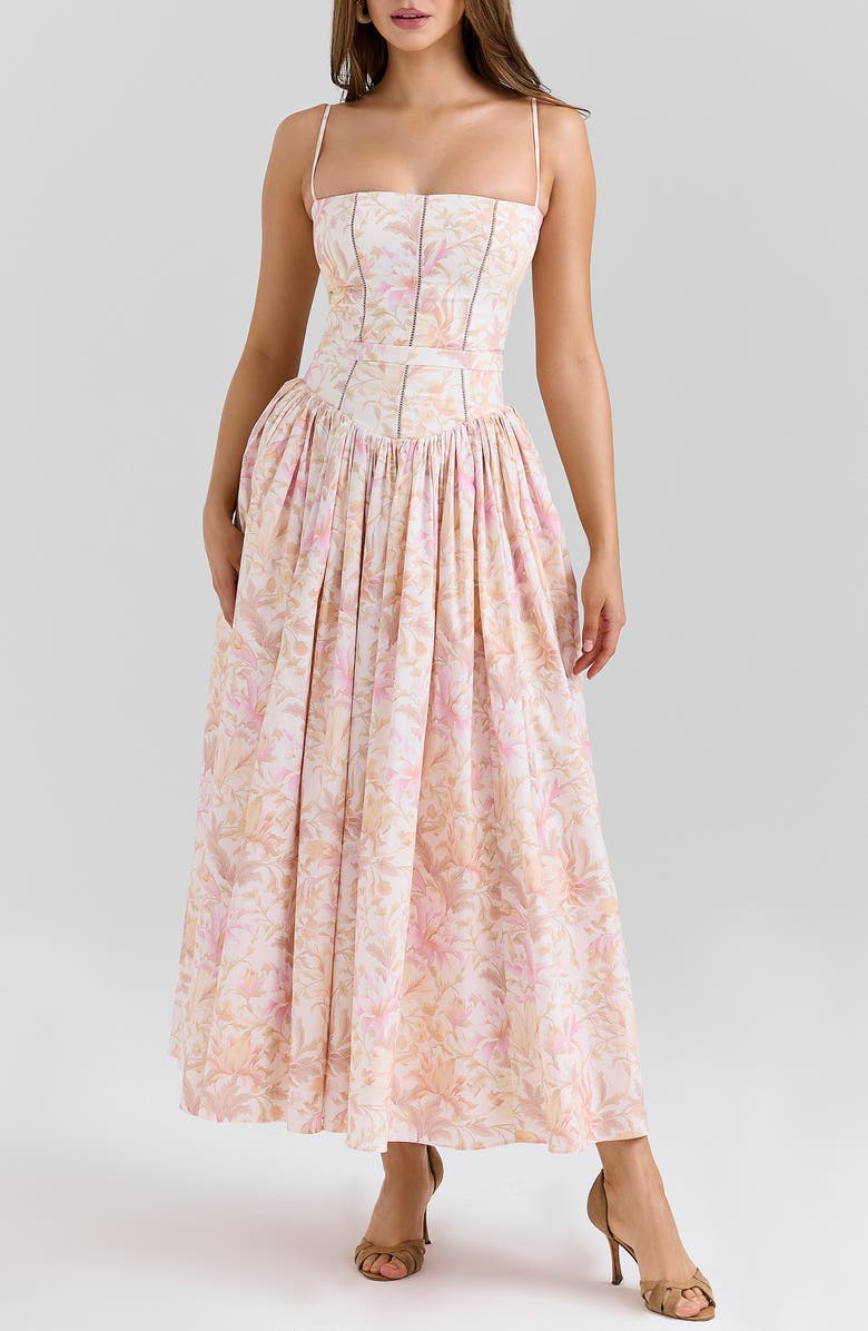 HOUSE OF CB Ysabella Floral Maxi Sundress, Main, color, Peach Floral Print