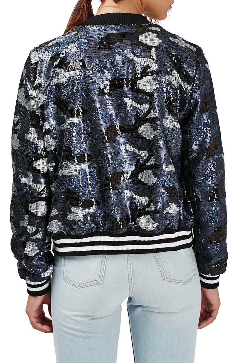 Topshop Camo Sequin Bomber Jacket, Alternate, color,