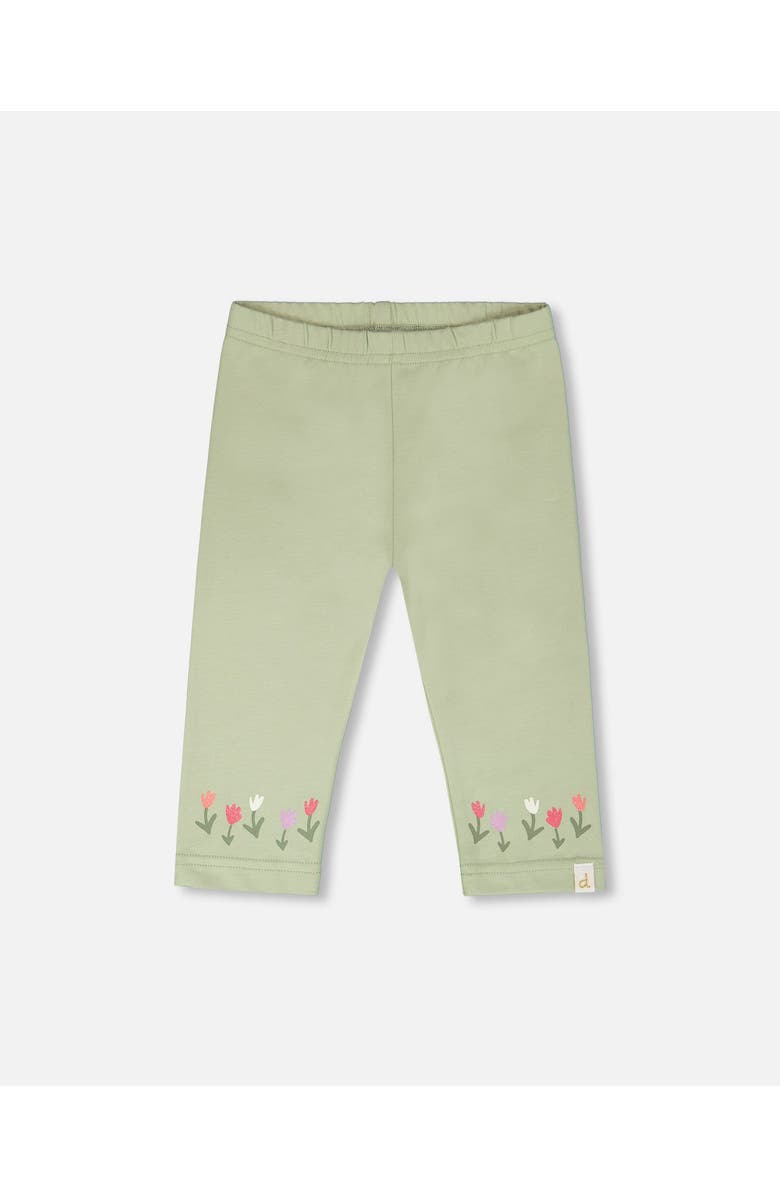 Deux par Deux Organic Cotton Jersey Slim Fit Floral Capri, Main, color, Light Khaki Green