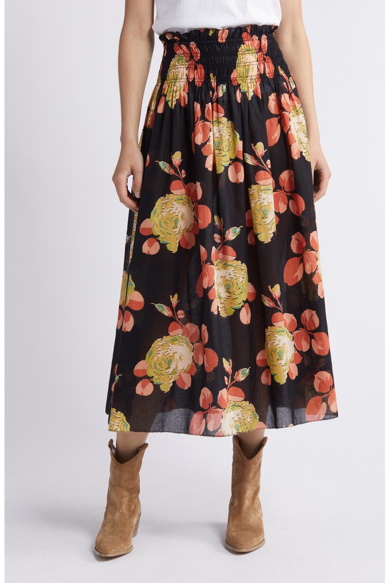 The Canary Floral Midi Skirt, Main, color, CABBAGE ROSE PRINT