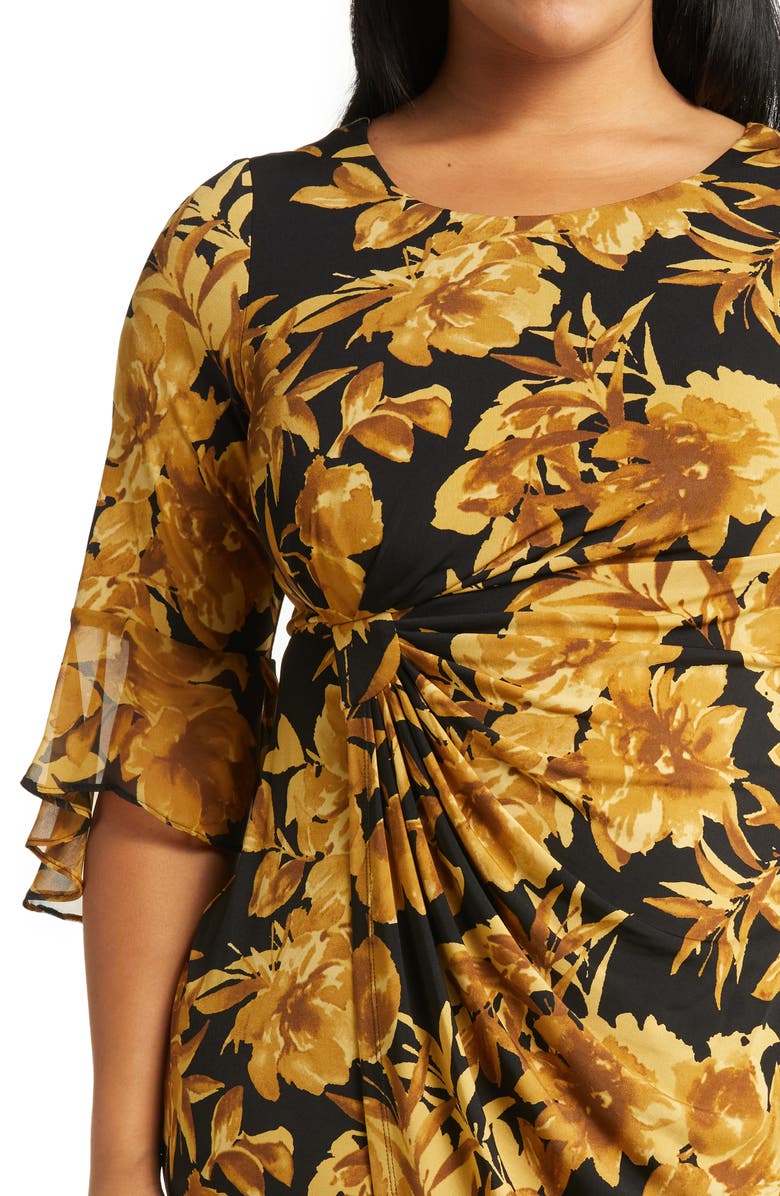 Connected Apparel Floral Knit Faux Wrap Dress, Alternate, color,
