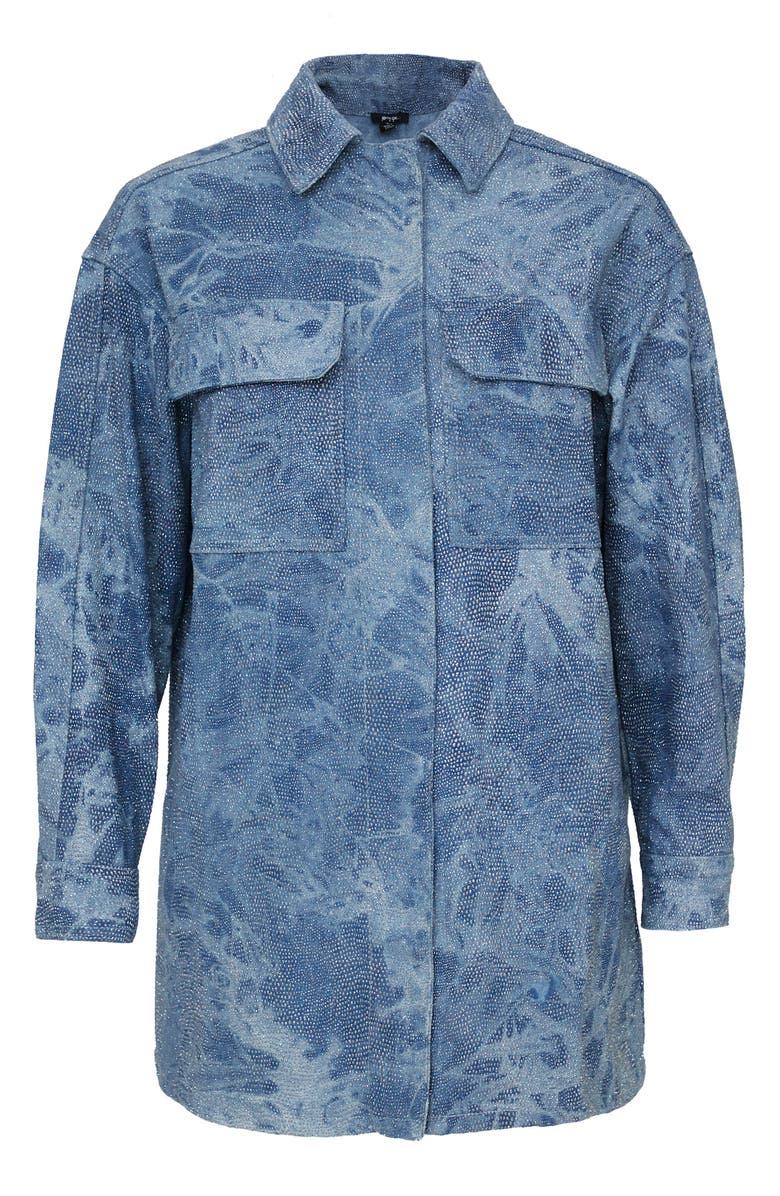 NASTY GAL Shimmer Denim Snap-Up Shirt, Alternate, color, 