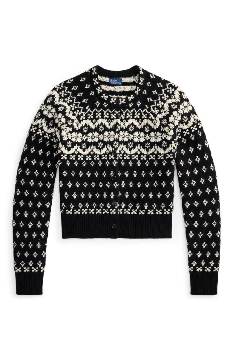 Fair Isle Wool Blend Cardigan, Alternate, color, BLACK