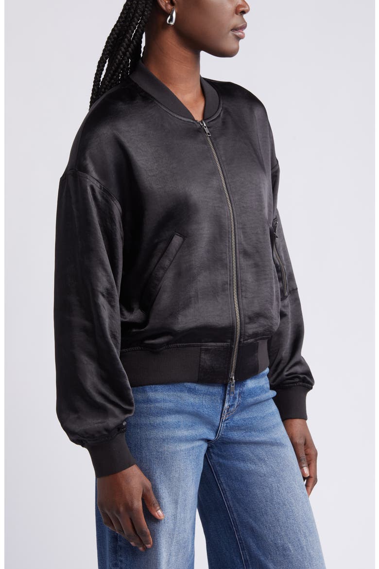 Satin Bomber Jacket, Alternate, color, BLACK