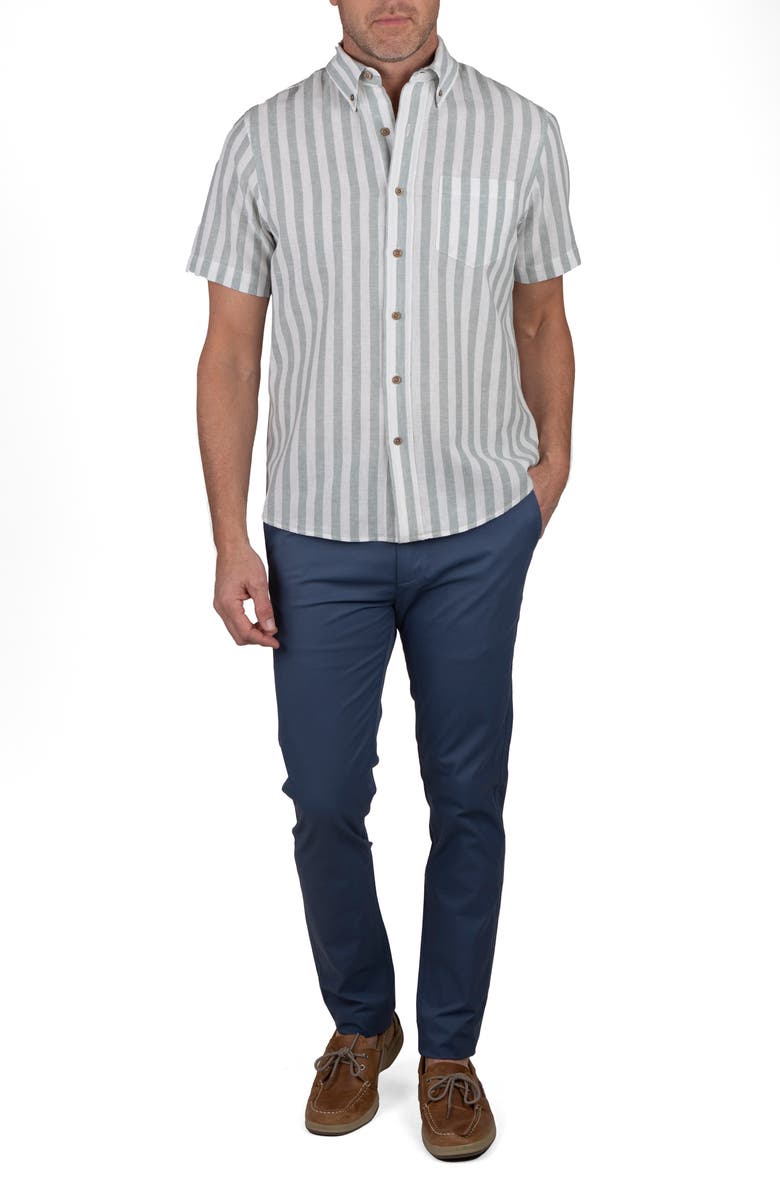 Tailor Vintage Stripe Short Sleeve Linen Button-Down Shirt, Alternate, color, 