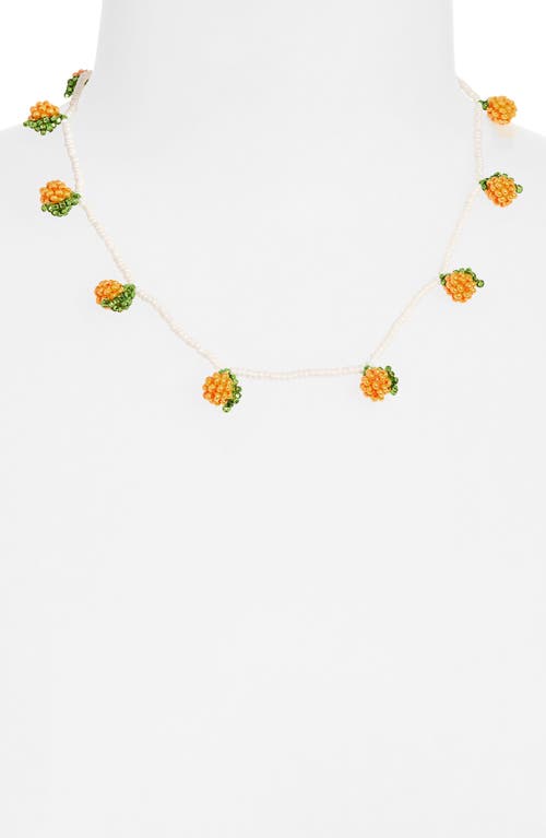 Pura Utz Beaded Orange Necklace In White