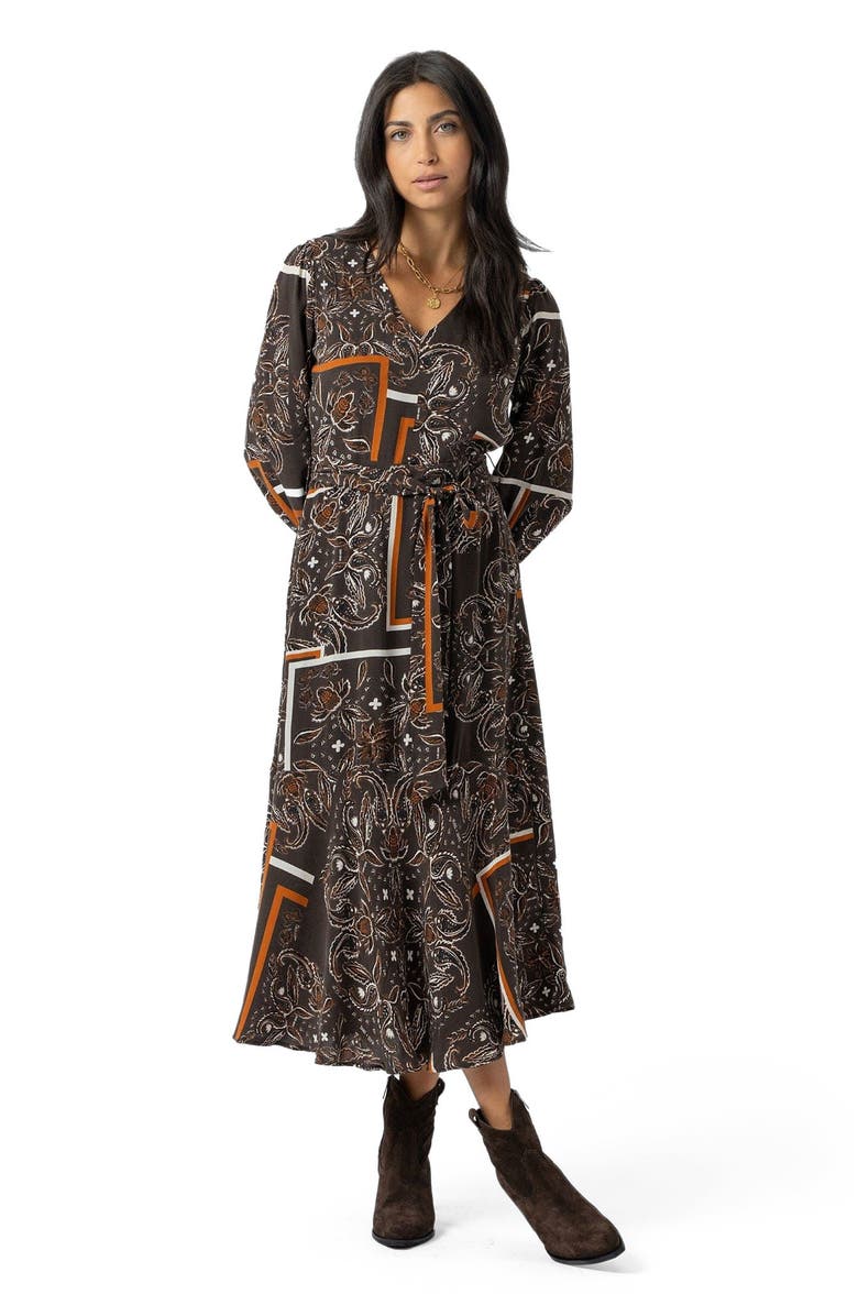 Saint + Sofia Allegra V-Neck Dress, Main, color, Brown Paisley