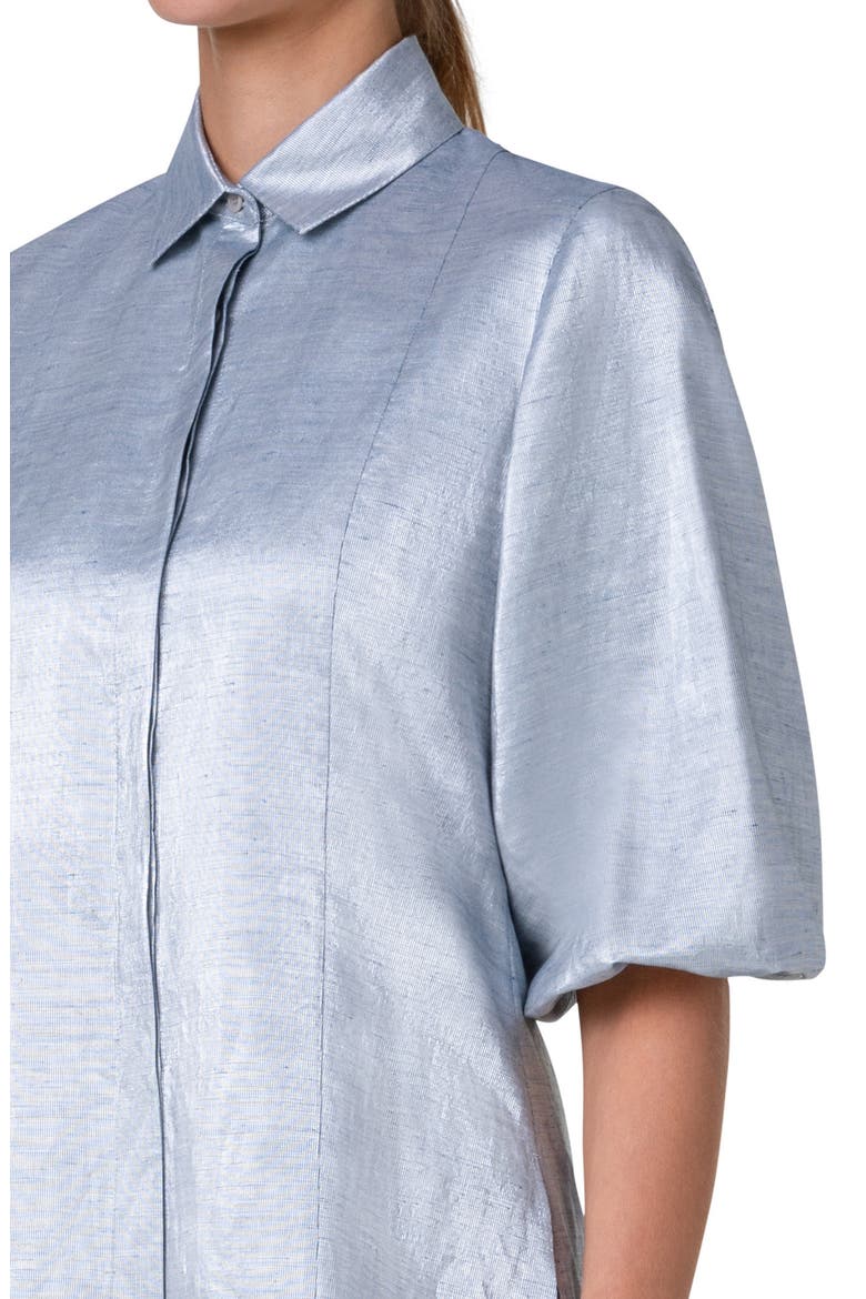 Metallic Puff Sleeve Button-Up Shirt, Alternate, color, SILVER BLUE