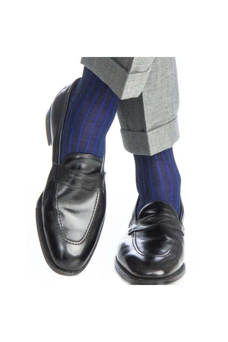 Valentino Vertical Stripe Over the Calf Mercerized Cotton Sock, Alternate, color, Navy with Royal Blue Stripes