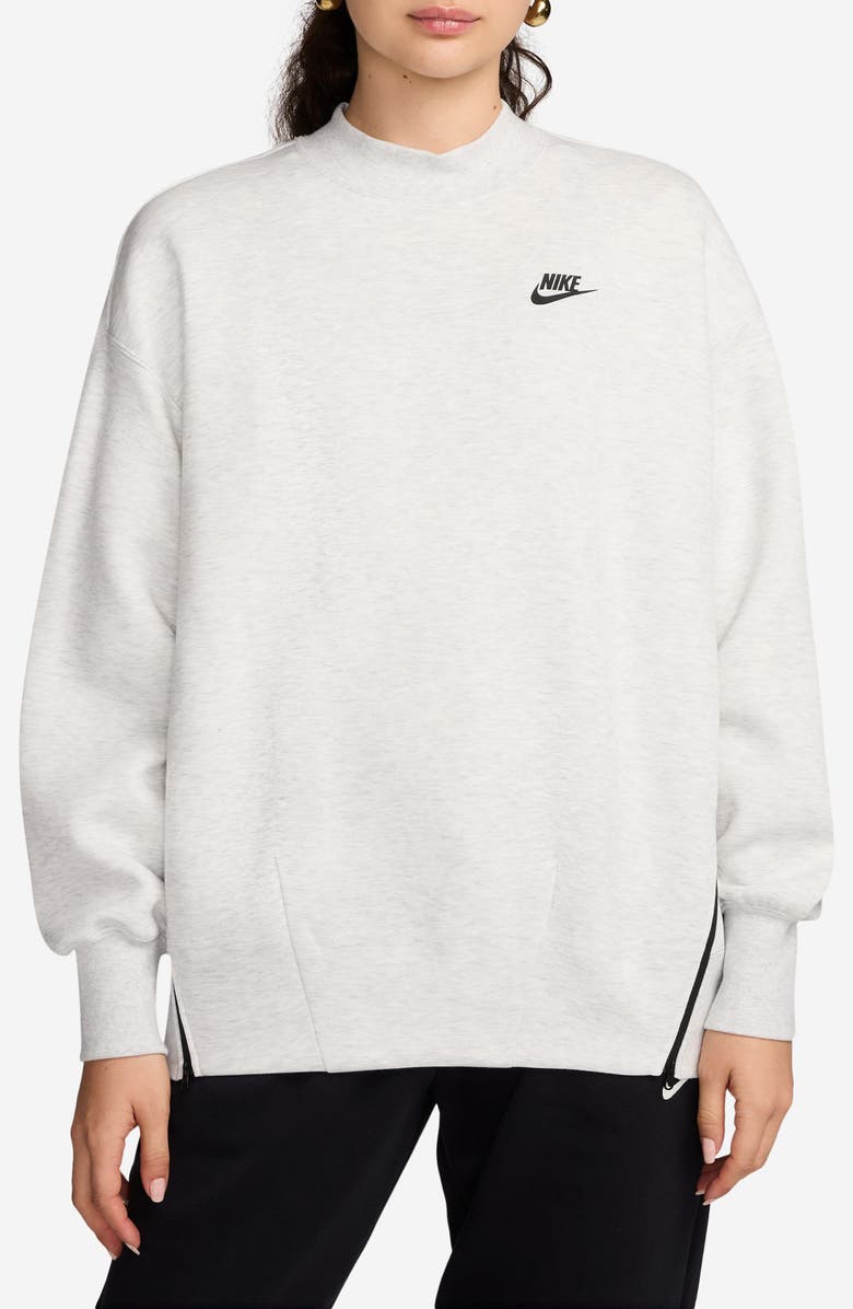 Nike Sportswear Oversize Mock Neck Tech Fleece Sweatshirt, Main, color, 013 013 Ltgrey/Black