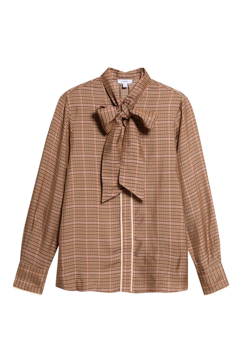 Minnie Plaid Tie Neck Shirt, Alternate, color, NEUTRAL