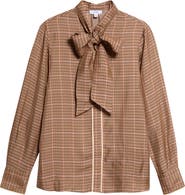 Reiss Minnie Plaid Tie Neck Shirt