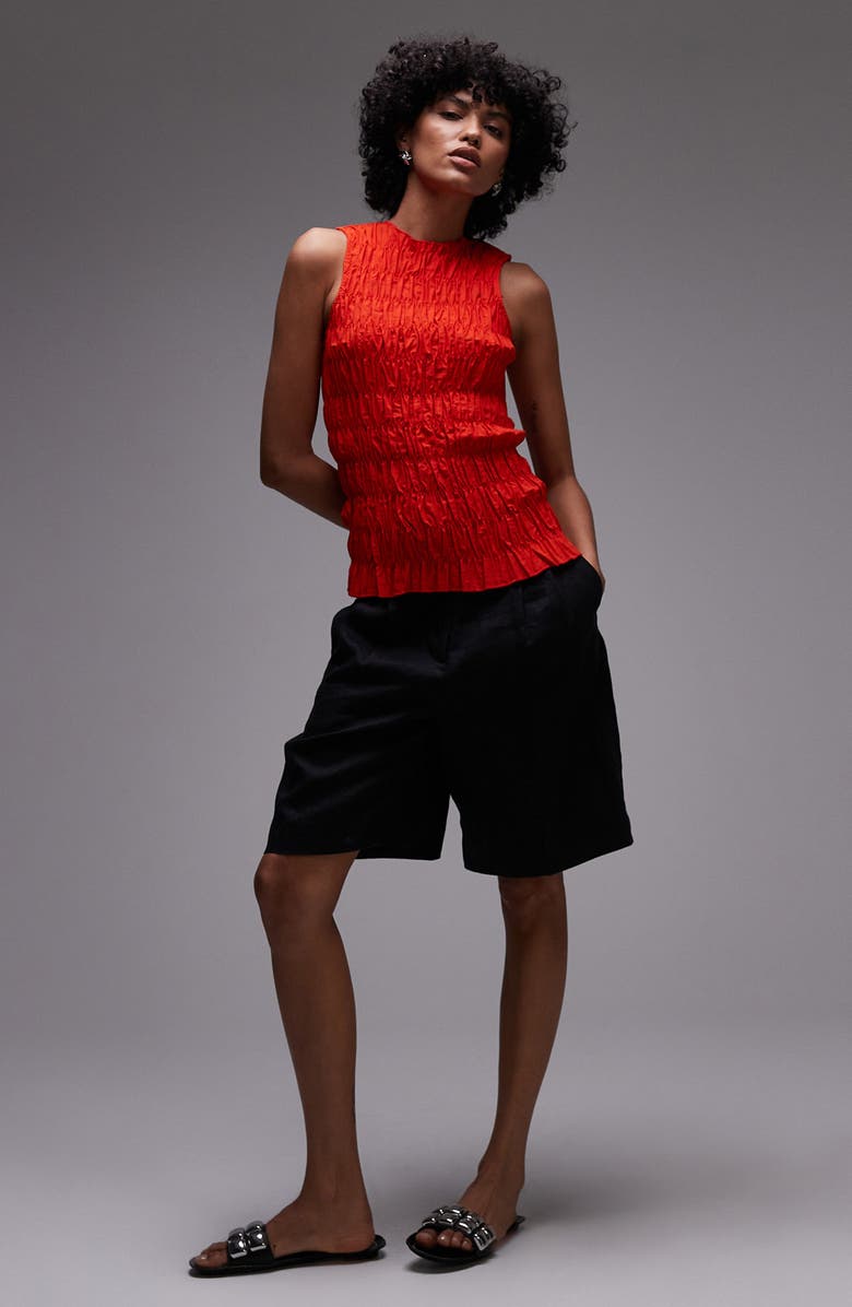 Topshop Smocked Tank, Alternate, color, Red