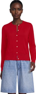Lands' End Fine Gauge Cotton Crew Cardigan Sweater
