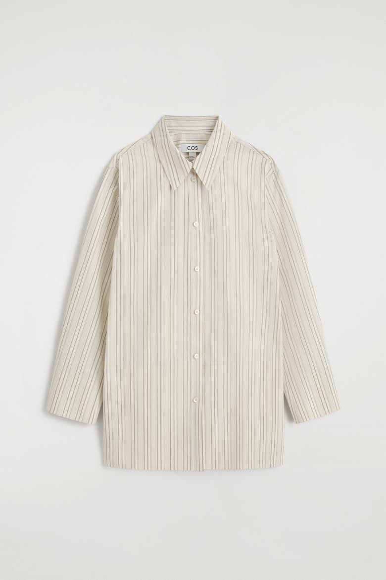 Bonded-Paneled Cotton Shirt, Alternate, color, BUTTERMILK / GRAY / STRIPED