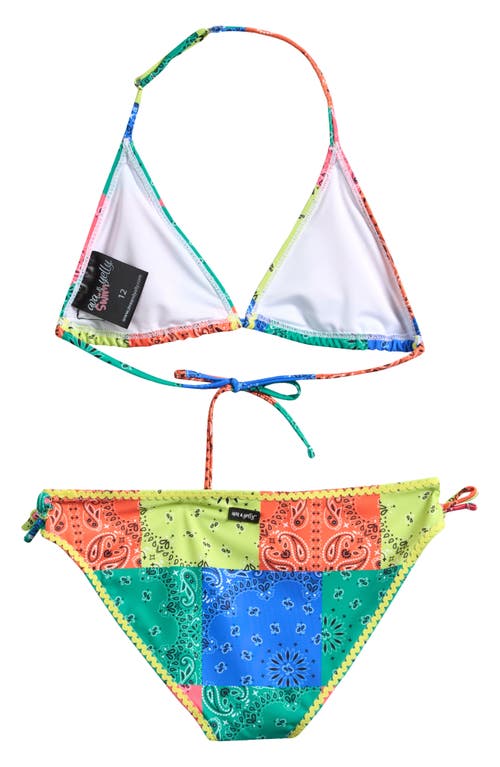 Ava & Yelly Kids' Bandana Patchwork Print Two-piece Swimsuit In Green Multi