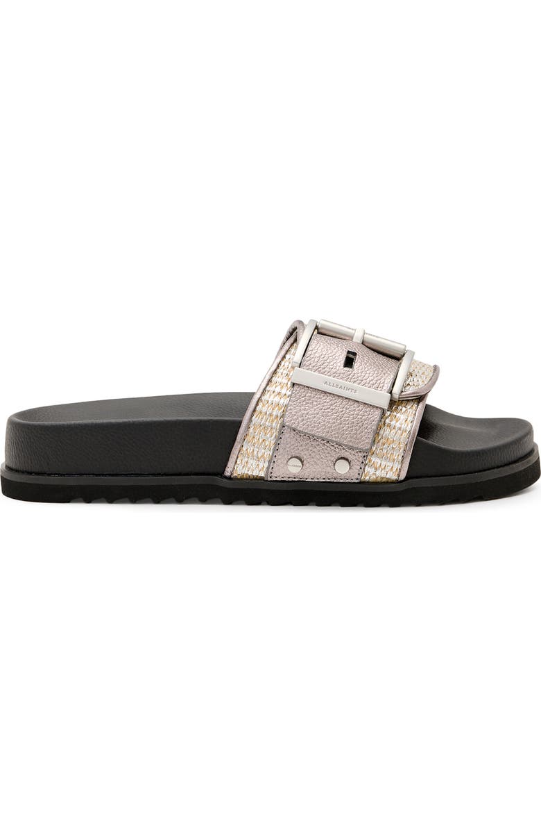 AllSaints Ellie Raffia Stud Slide Sandal, Alternate, color, Silver