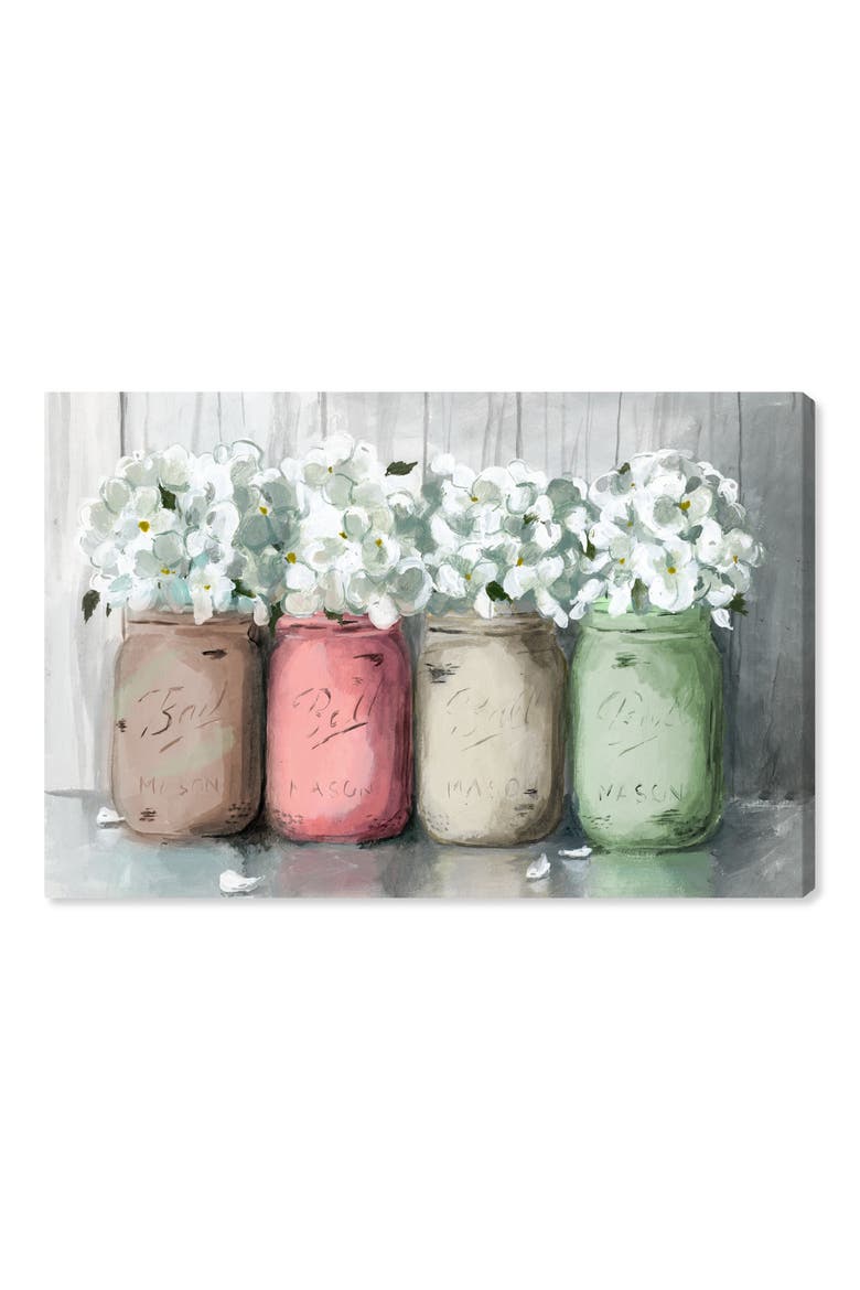 Mason Jar Muted Canvas Wall Art, Main, color, PINK GREEN WHITE BROWN