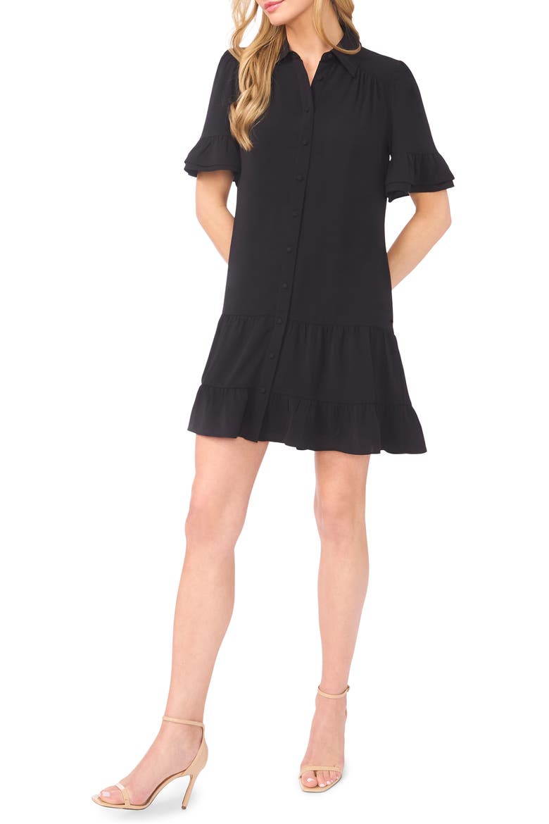 Ruffle Sleeve Mini Shirtdress, Main, color, RICH BLACK