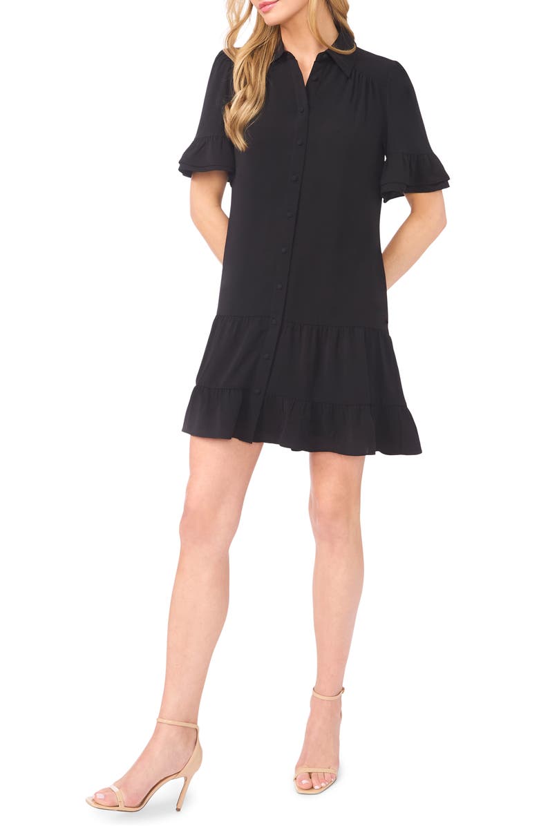 CeCe Ruffle Sleeve Mini Shirtdress, Main, color, Rich Black