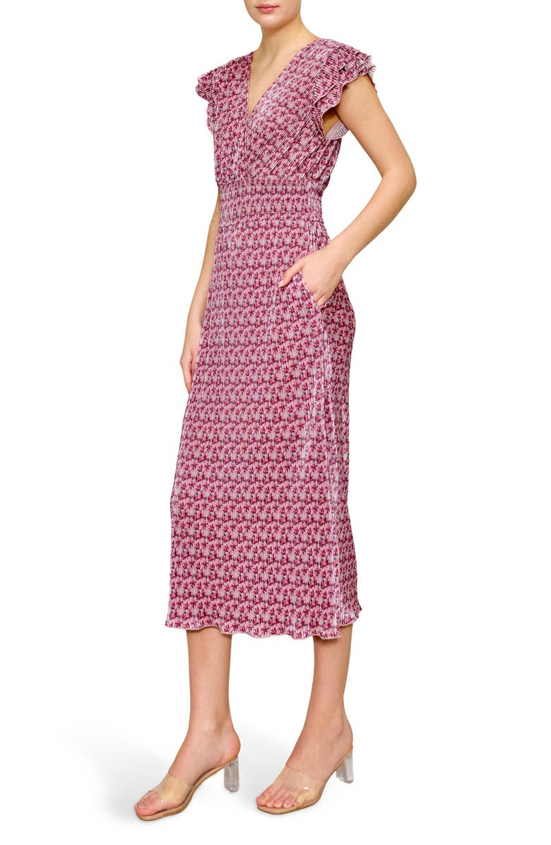 Cap Sleeve Plissé Midi Dress