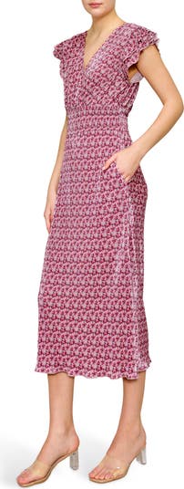 Cap Sleeve Plissé Midi Dress