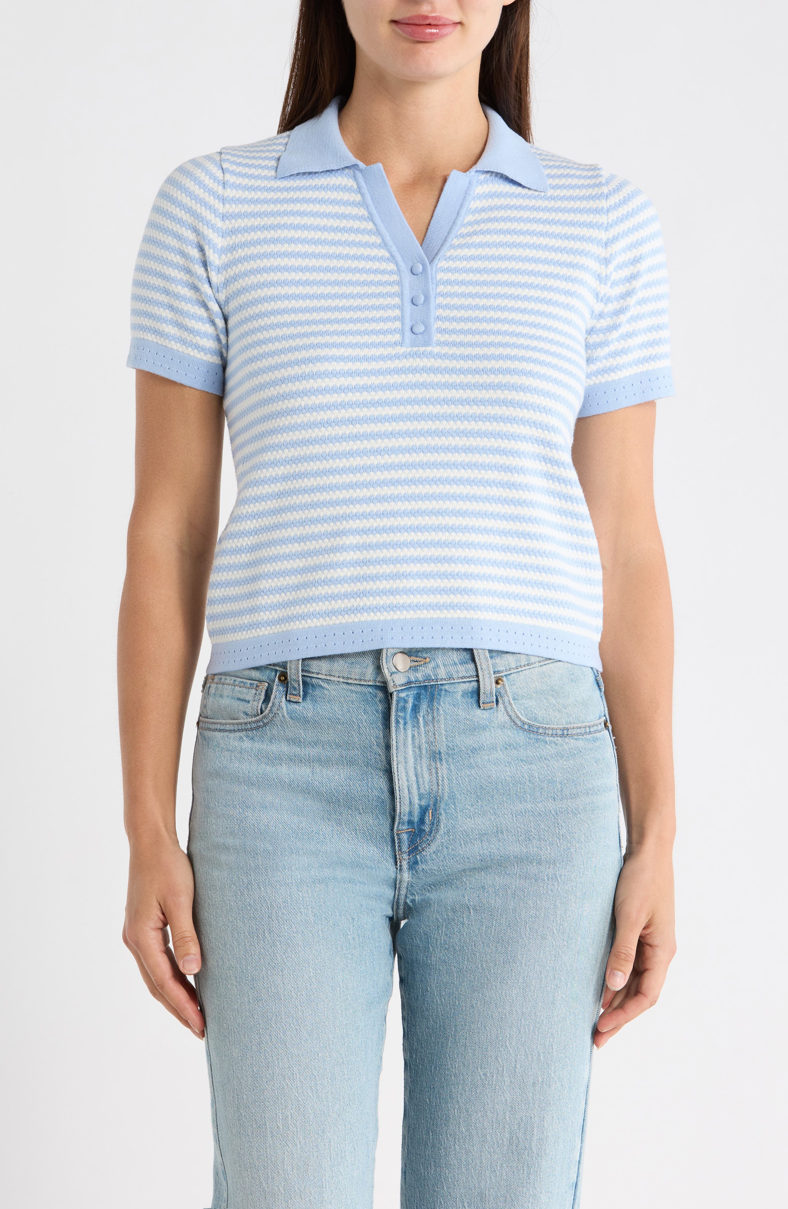 Stripe Short Sleeve Polo Sweater