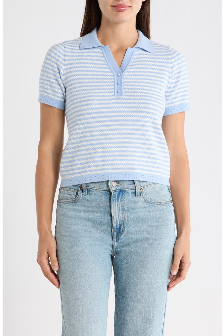 Stripe Short Sleeve Polo Sweater, Main, color, CLASSIC BLUE/ IVORY