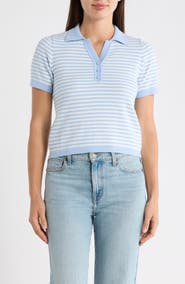 Adrianna Papell Stripe Short Sleeve Polo Sweater