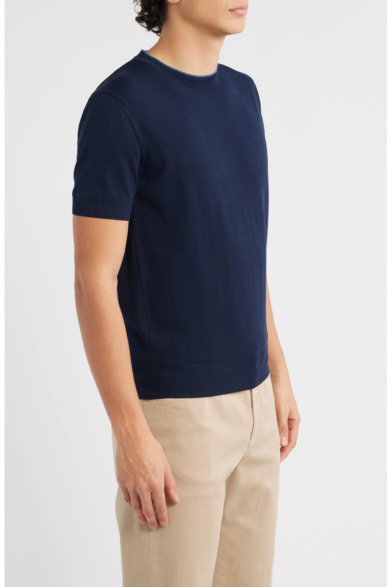 Short Sleeve Cotton Crewneck Sweater, Alternate, color, NAVY