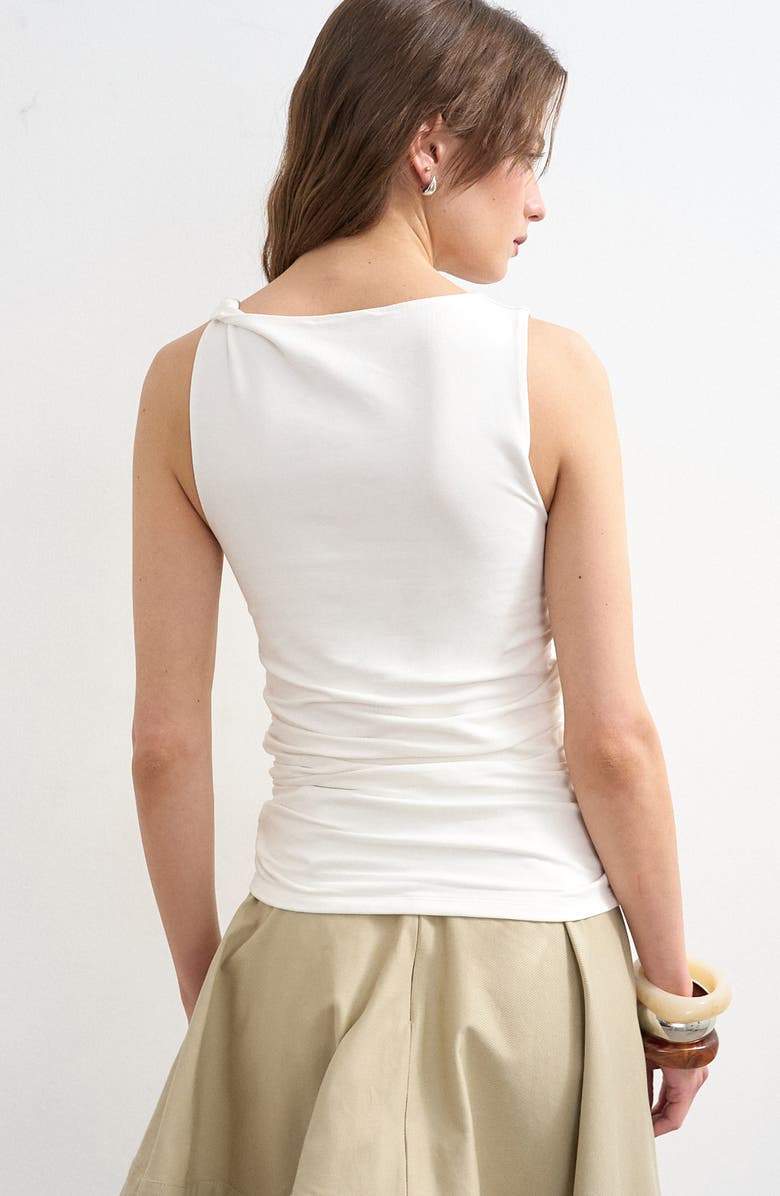Topshop Twist Shoulder Side Ruched Tank, Alternate, color, Ivory