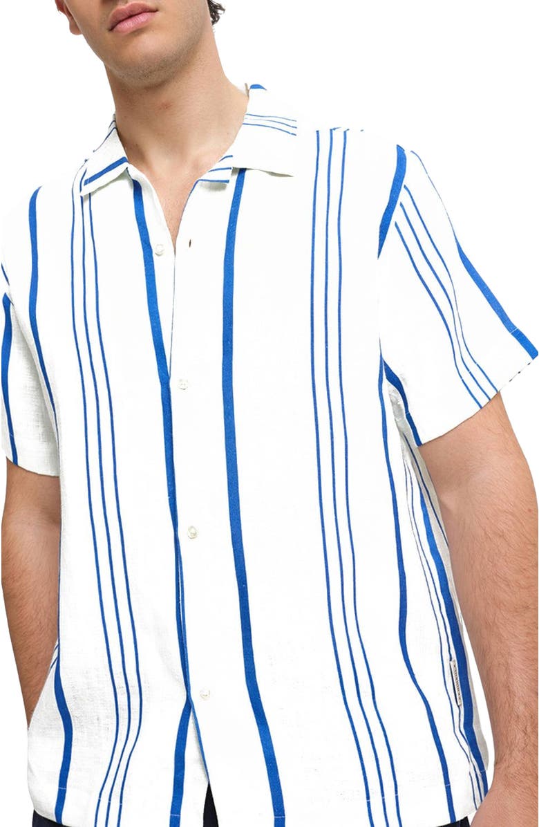 Peninsula Swimwear La Greca Linen Bowling Shirt, Alternate, color, Multicolor