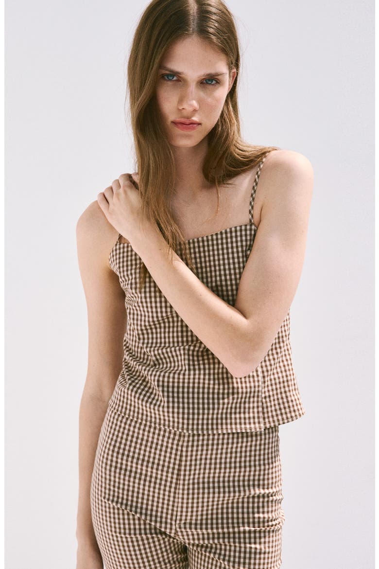 Gingham Print Crop Camisole, Alternate, color, BROWN