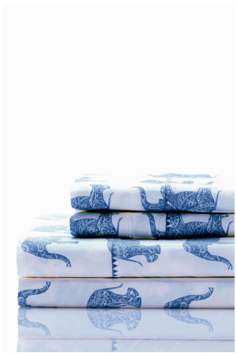 Elephant Print 400 Thread Count Cotton Sheet Set, Alternate, color, TRUE NAVY