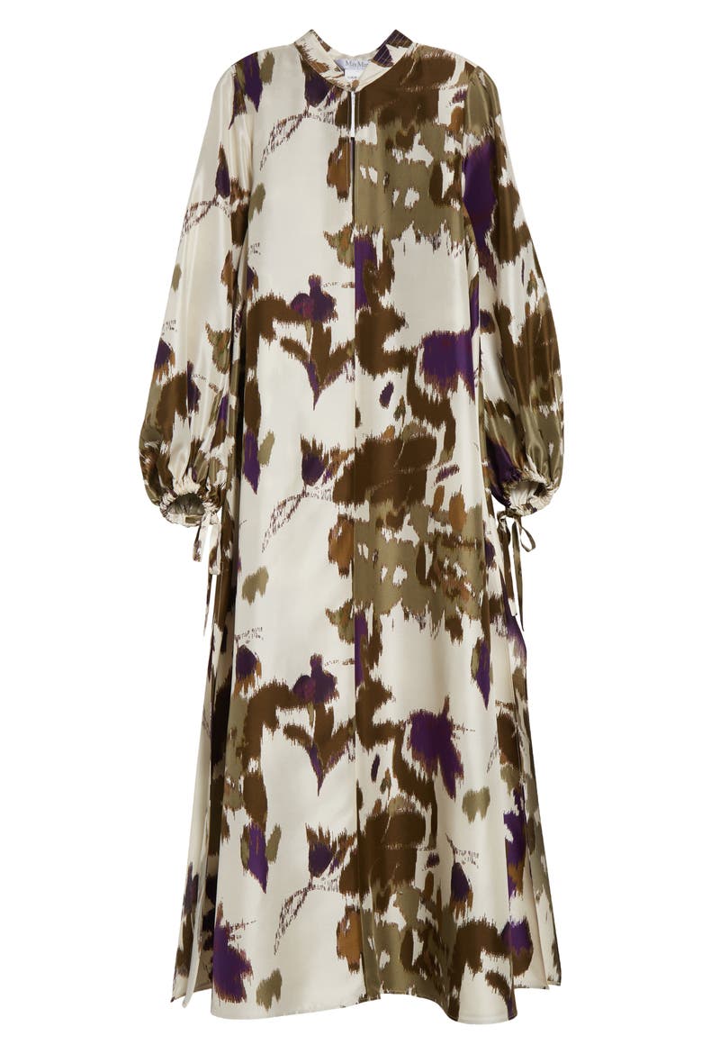 Maesa Floral Long Sleeve Shantung Silk Maxi Dress, Alternate, color, IVORY